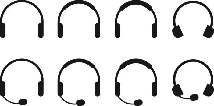 Headphone Icon Set. Headset and Digital Communication Icons Collection. Audio Listening and Music Symbol for Listening Apps, Audio Tools and Volume Control Panels. vector