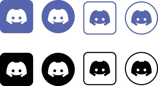 Discord Logo Icon Set. Voice Chat and Online Community Symbols. Online Gaming Interaction, Voice and Text Chat Tools and Server Elements Collection vector