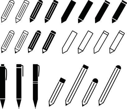 Pencil Icon Set. Edit, Write, and Drawing Symbols. Text Editor, Creative Tool and Sketching Pen Icons vector