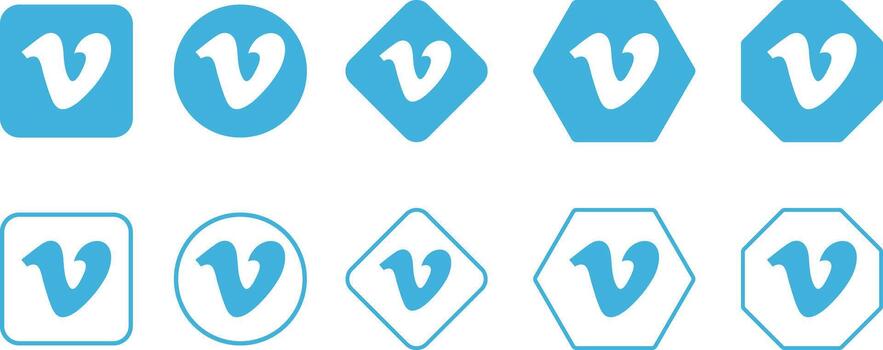 Vimeo Logo Icon Set. Media Hosting Platform, Stream Buttons and Elements vector