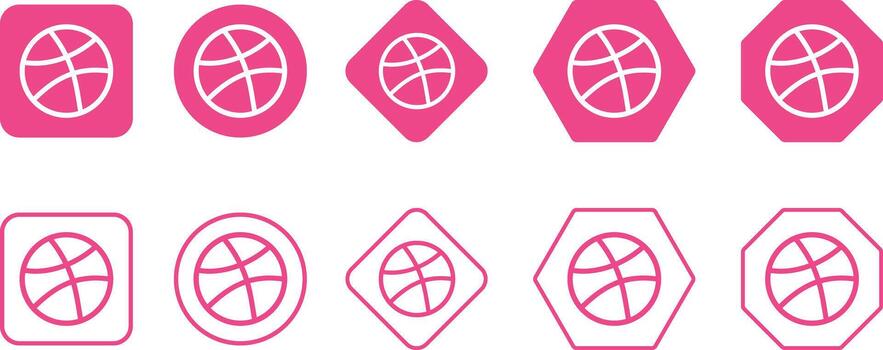 Dribbble Logo Icon Set. Design Network Community and Creative Portfolio Interface. Online Project Showcase and Digital Design Gallery Symbol Collection vector