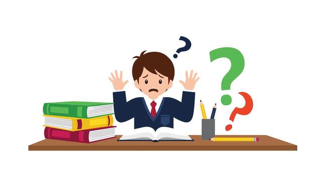 Student struggling with homework and exams feeling overwhelmed and confused. vector