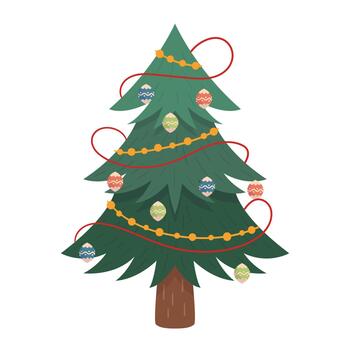 decorado Navidad árbol con pelotas y guirnaldas aislado en blanco antecedentes. diseño elemento para nuevo año y Navidad vector
