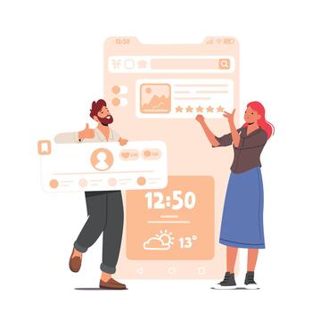 Designer Characters Working On Website Or Application. Ui Ux Design And Programming Mobile Application Illustration vector