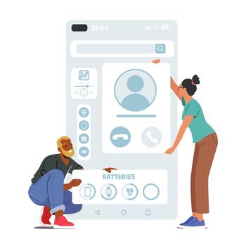 ux ui diseñador caracteres crear móvil solicitud información bloques estructura. programador a lugar de trabajo vector