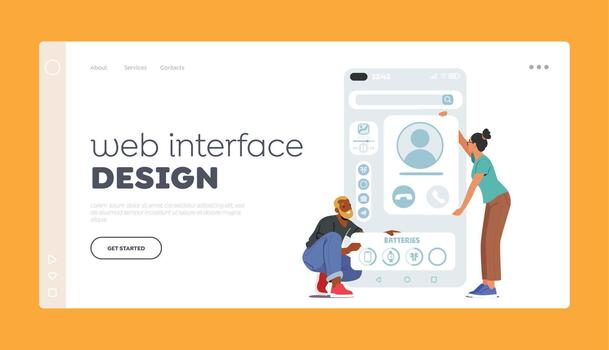 web interfaz diseño aterrizaje página modelo. ux ui diseñador caracteres crear móvil solicitud información ilustración vector