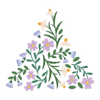 Triangular Shape Filled with Flowers, Graphic Element, Floral Triangle for Spring Design, Greeting Cards, Invitation vector