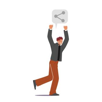 Male Character with Share Link Icon above Head Isolated on White Background. Sharing Info in Network, Refer a Friend vector