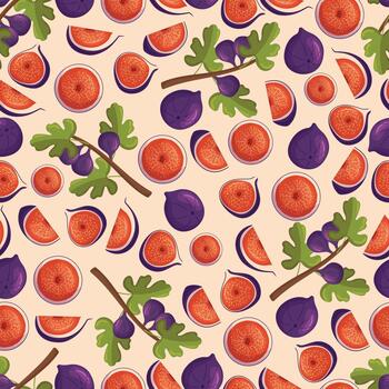 Seamless Pattern With Figs Fruits, Leaves And Branches With A Touch Of Sophistication, Luscious Figs In Arrangement vector