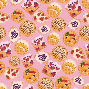 Seamless Pattern with Wafers. Repeated Background, Wallpaper or Textile Tile. Belgian Square and Round Waffles vector