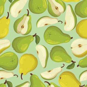 sin costura modelo con jugoso, maduro peras arreglado en repitiendo ornamento. peras ven en sombras de verde y amarillo vector