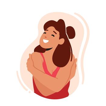 Woman Hugging Herself Feel Inner Comfort Found Within Herself, Demonstrate That She Does Not Need Anyone Else vector