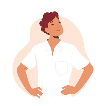 Self-reliant And Self-assured Man With Arms Akimbo Standing in Confident Posture And Determined Expression vector