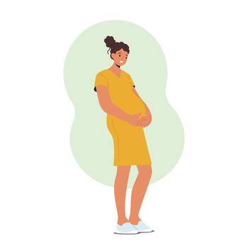 Pregnancy And Maternity Concept With Joyous Pregnant Woman Wearing Loose And Comfortable Garment vector