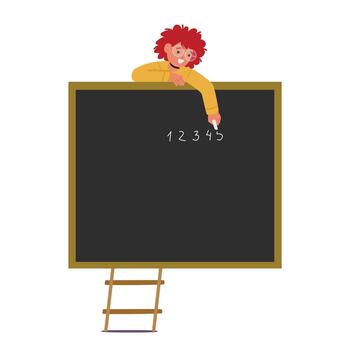 Child Writing On Blackboard Using Chalk Concept of Learning, Creativity, Education. Little Boy Create Display Of Numbers vector