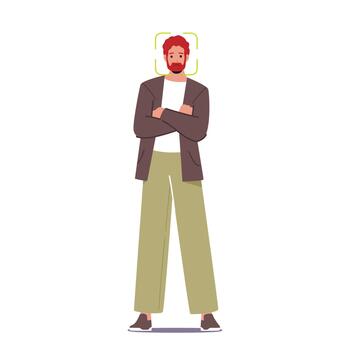 Male Character With Scanning Frame On Face Representing Concept Of Facial Recognition, Identification Digital Technology vector