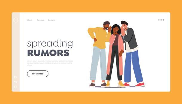 Spreading Rumors Landing Page Template. Group Of Characters Whispering, Sharing Secrets or Gossips vector