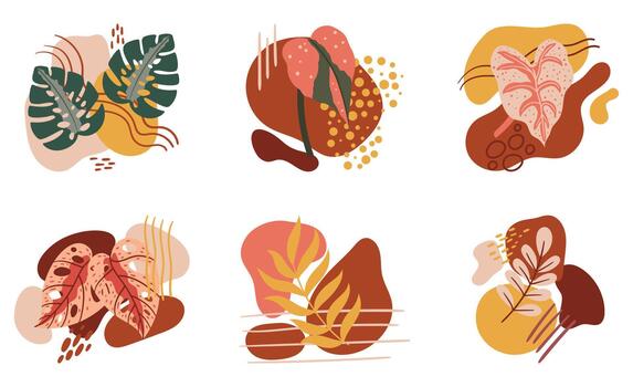 Abstract Set Of Tropical Leaves With Vibrant Colors And Unique Patterns. Image Is Perfect For Branding, Wallpapers vector