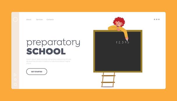 preparatorio colegio aterrizaje página modelo. niño escritura en pizarra utilizando tiza concepto de aprendiendo, creatividad vector