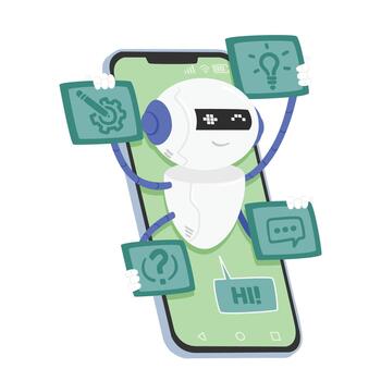 chatbot ai software diseñado a conversar con humanos mediante texto o voz comandos dibujos animados ilustración vector