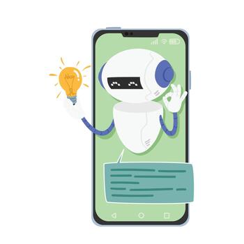 Chatbot with Glowing Light Bulb on Smartphone screen. Ai-based Software That Interacts With Users Via Messaging Apps vector