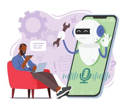 Male Customer Character Use Chatbot Service For Instant Support And Solutions. Image I Promoting Chatbots, Ai vector