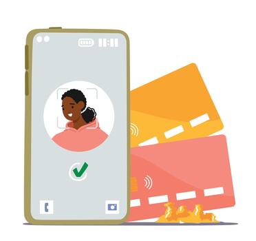 Phone Screen With Face Recognition Technology. Data Protection, Security And Privacy Concept For Promoting Mobile Apps vector