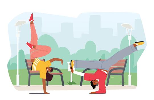 Energetic Street Dancer Characters Caught In Motion, Displaying Impressive Body Control, Rhythm, And Style vector