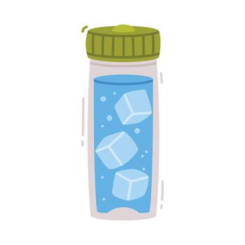Water in Reusable Flask with Ice Cubes and H2O Pure Liquid Poured Inside Illustration vector