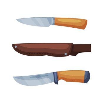 Hunting Knife with Sharp Steel Blade and Handle Set vector