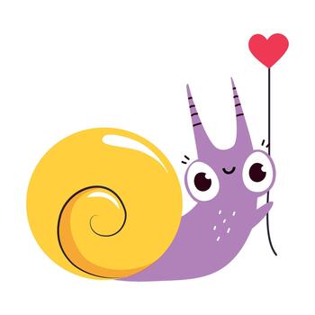 Cute Snail Character with Shell Holding Heart on String Illustration vector