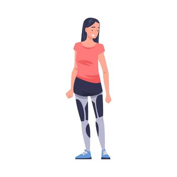 Smiling Woman Character with Robotic Body Part or Limb Prosthesis Restoring Normal Functioning Illustration vector