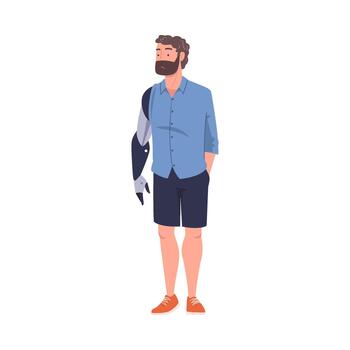 Bearded Man Character with Replaced Robotic Arms as Body Part Prosthesis Restoring Normal Functioning Illustration vector