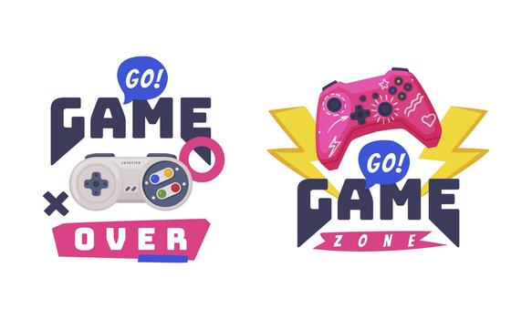 Game Zone Sticker with Gamepad as Game Controller and Word Set vector