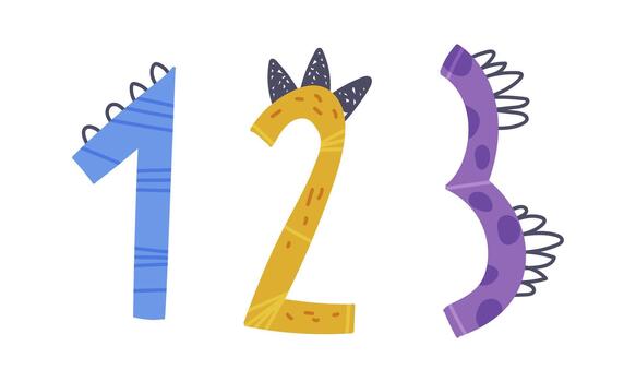 Dinosaur Number or Numeral with Spikes Isolated on White Background Set vector