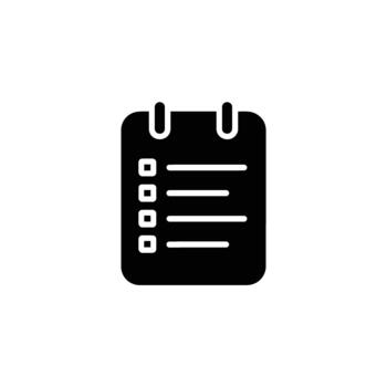 Black and White Solid Icon of a Checklist Notepad for Task Management and Planning vector