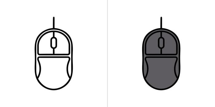 computadora ratón icono conjunto resumido y lleno gris versión en un blanco antecedentes vector