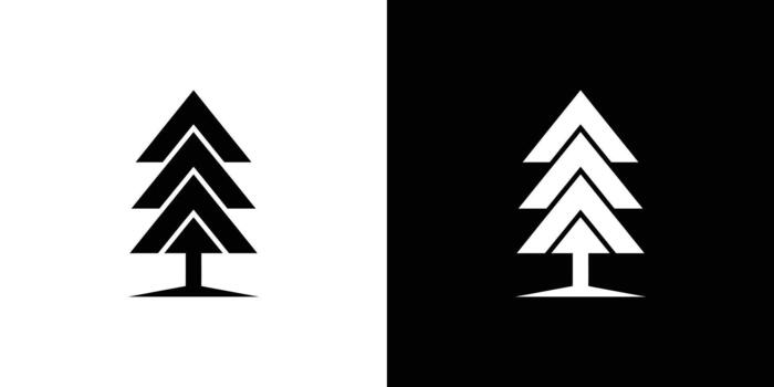 resumen minimalista pino árbol en negro y blanco invertido color diseño desplegado lado por lado vector