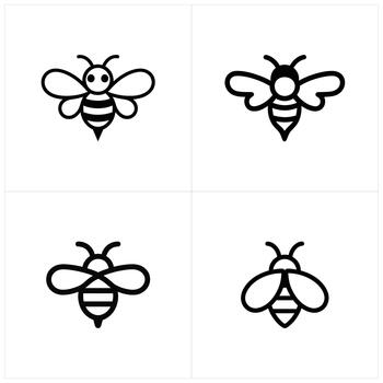 Four Black and White Bee Icons in a Grid Pattern Layout vector