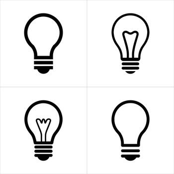 Four Black and White Lightbulb Icons in a Square Grid Pattern Displayed Neatly vector