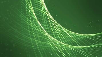 Green abstract background with glowing structure made of wave lines and sparkling particle dots. Seamless loop animation in technological style for digital art and music performance. Looped 4K 60fps video