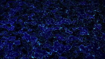 astratto animazione di blu contorno forme e luminosa neon leggero lineamenti galleggiante su buio sfondo. senza intoppi morphing digitale paesaggio elementi modello nel futuristico stile. movimento grafica 4k 60fps video