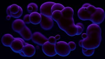 abstrait violet et bleu liquide formes Contexte avec 3d blobs doucement flottant dans foncé espace. biologique lueur bulles animation avec doux pente lumière dans lave lampe style. mouvement graphique 4k 30 images par seconde video