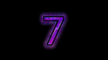 animato neon conto alla rovescia segmento con raggiante viola numero su nero sfondo. parte di futuristico Timer. video
