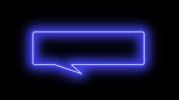 Animated blue neon speech bubble outline. The shape draws itself and glows with a flicker effect on a black background. video