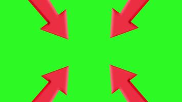 Red arrows pointing inward on green screen. Animated indicator highlight, focus, or attention effects in editing. video