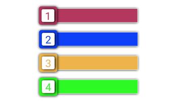 fyra färgrik infographic barer med tal ett till fyra. röd, blå, gul, och grön element avslöja på en vit bakgrund. video