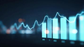 resumen azul borroso financiero grafico con brillante líneas y círculos, representando valores mercado tendencias en un oscuro antecedentes con visualizado datos concepto video