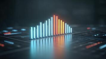 digital Barra gráfico visualização com brilhante cores e reflexões para financeiro análise e dados representação dentro uma futurista estilo video