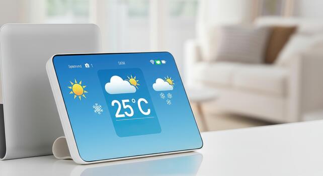 Digital weather display showing current temperature and conditions on modern device photo